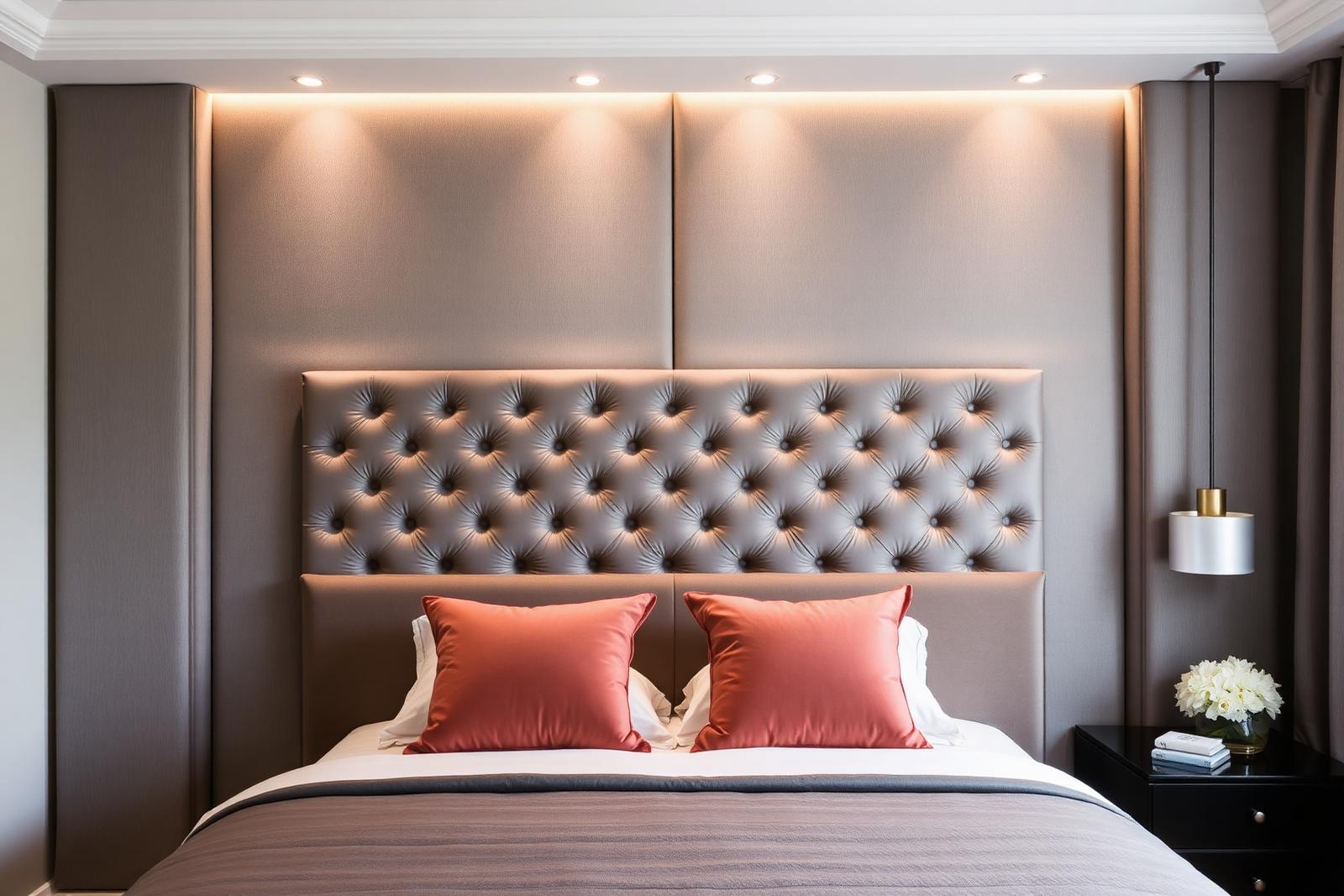 Upholstered wall panels in a luxurious bedroom